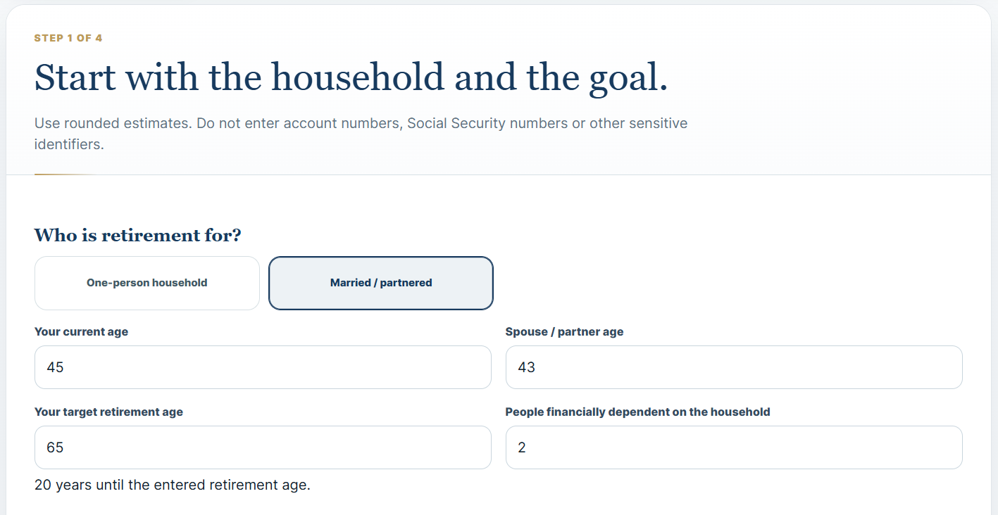 Actual Retirement Readiness Check household step
